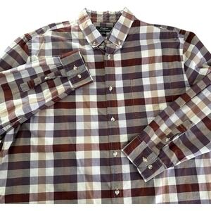 BANANA REPUBLIC Slim Untucked Brown Plaid 100% Cotton Button Shirt Men's XXL